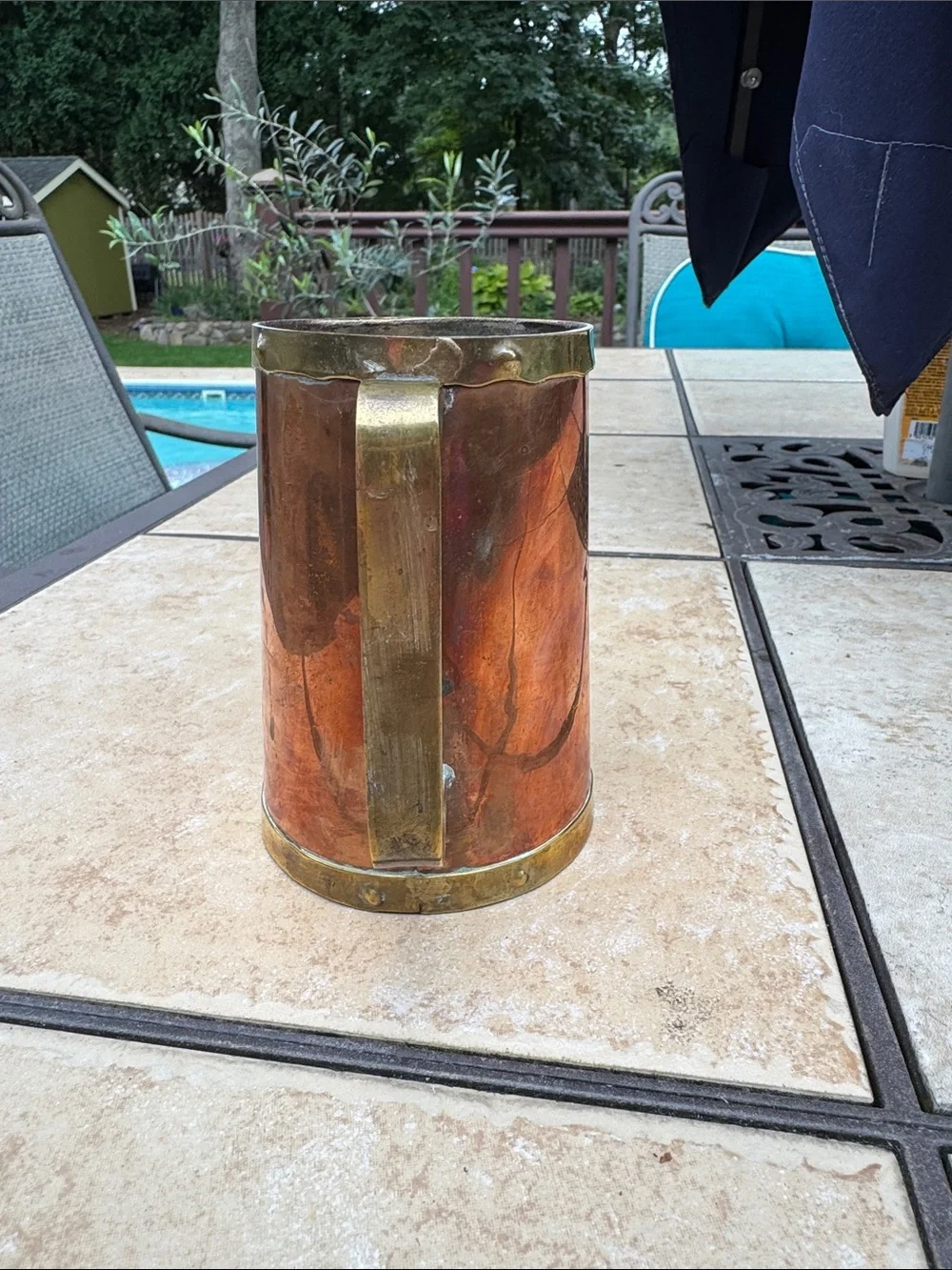 Copper and Brass Decorative Tankard with Aztec /Mayan Medallion